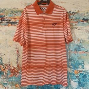 NIKE Golf Shirt Virginia Tech Logo Orange and White Stripes Sz M EC!